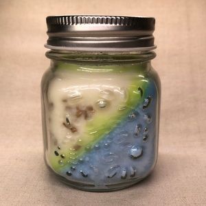 Handmade soy candle fresh cut grass scent with gold chips